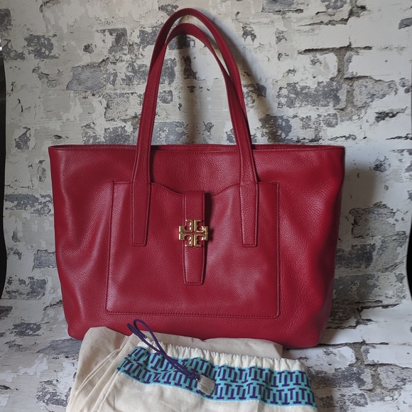 Tory Burch Plaque Red Leather Tote - Picture 6 of 6
